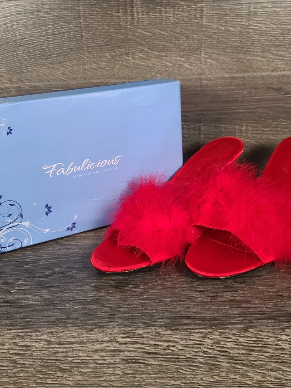 Fabulicious Red Satin Fur Amour 03 Pumps Size 16M
